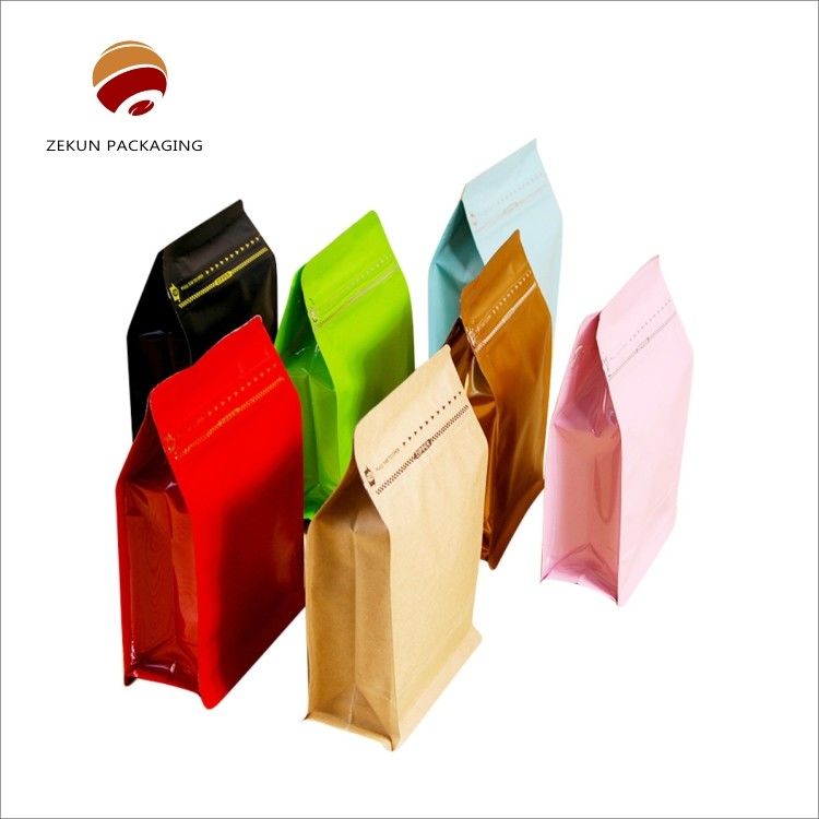 CMYK Printing Gravure Standing Pocket Flat Bottom Moisture Proof Zipper نوع چاپی با رنگ های مختلف